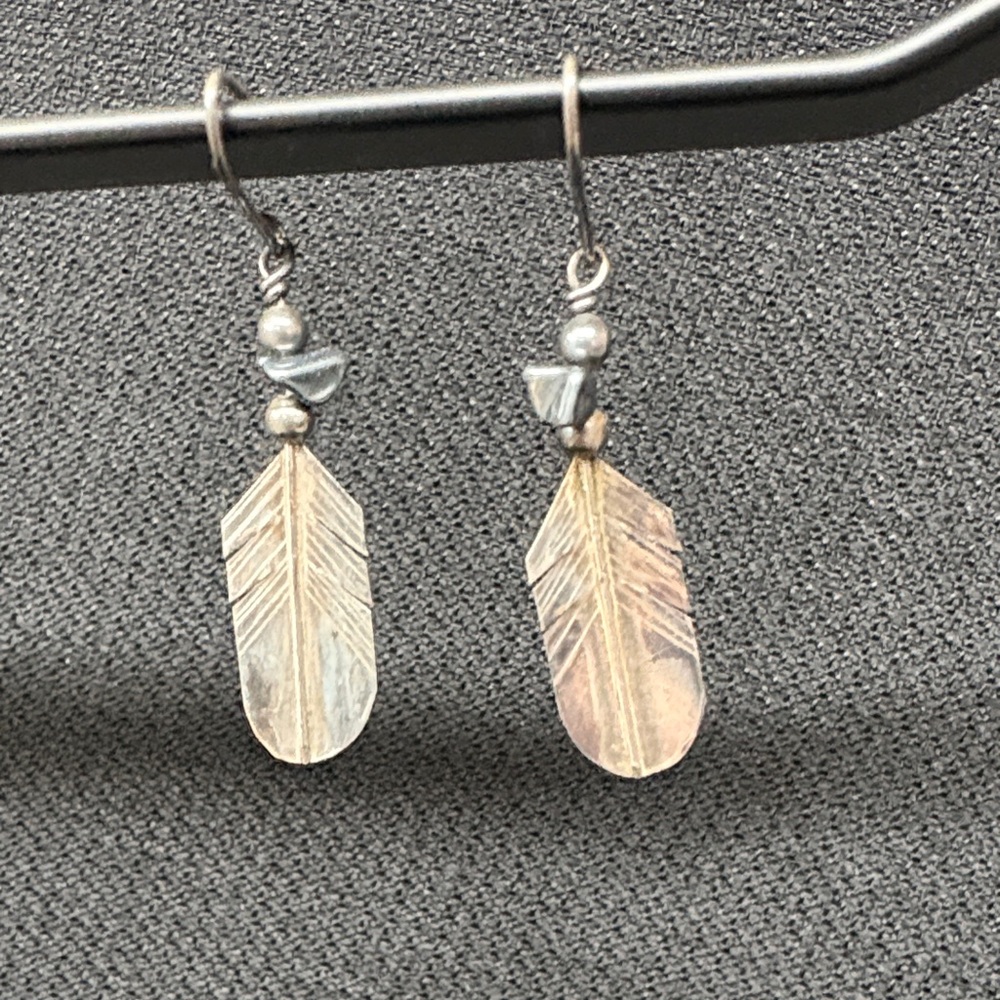 Silver and hematite Feather Earrings